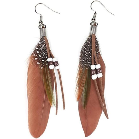 Jewelry - Handcrafted Natural Feather Dangle Earrings - Chic Peacock Design for Gifting